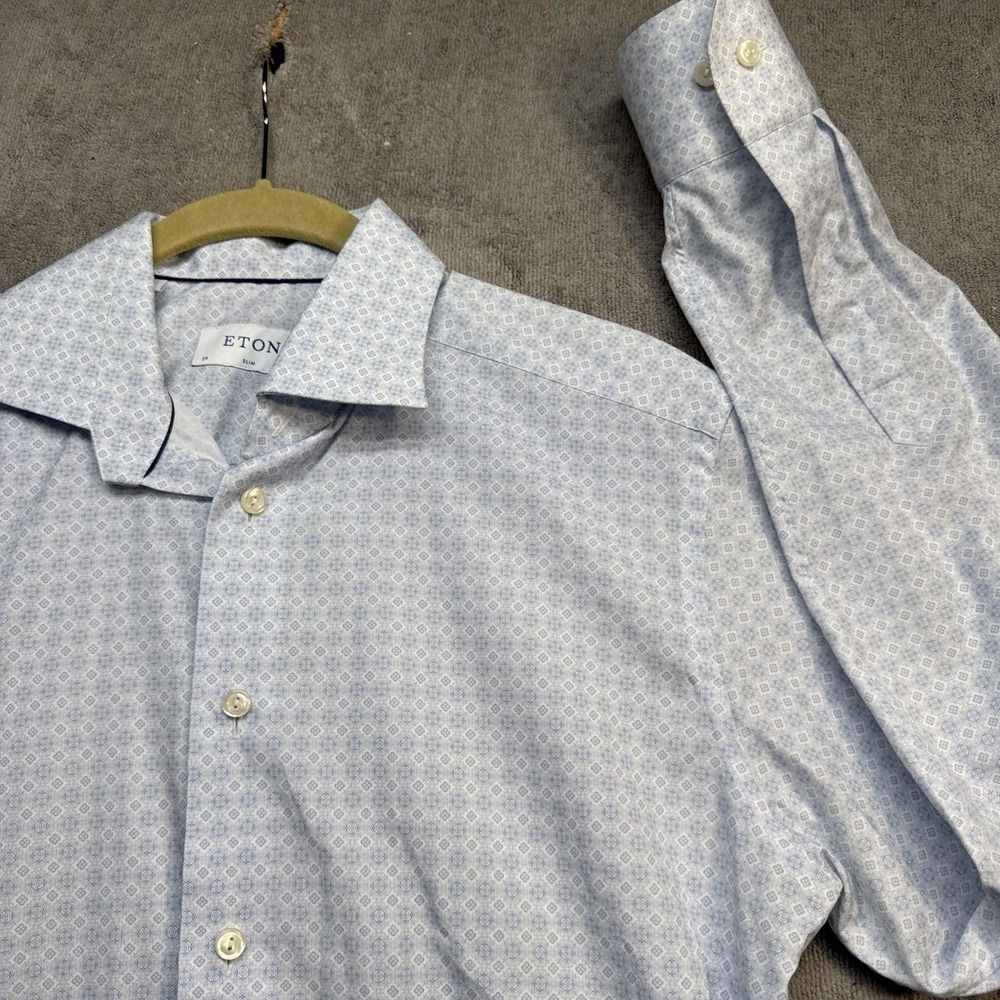 Eton Men's Dress Shirt Slim Fit Blue Micro Geo Print Spread Collar 15.5 39